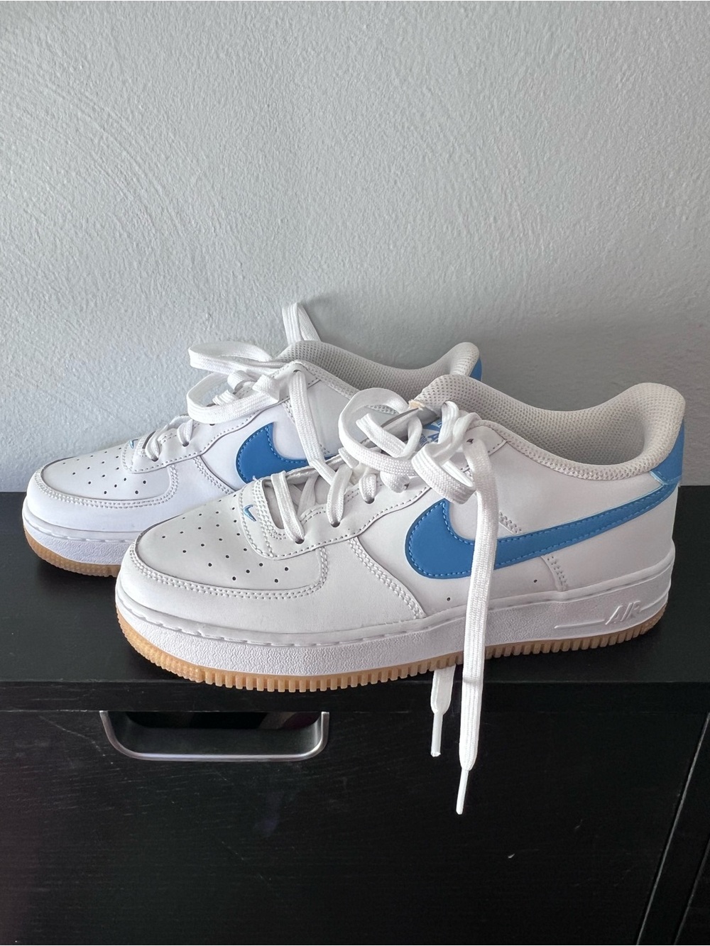 Kids White Sneakers with Light Blue Swoosh - Classic Low Top